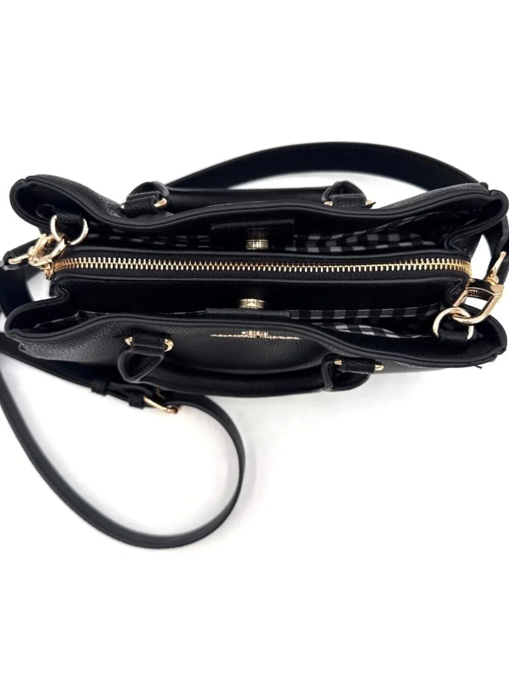 Nanette Lepore Black Pebbled Faux Leather Crossbody Bag Gold Accent Adjust Strap